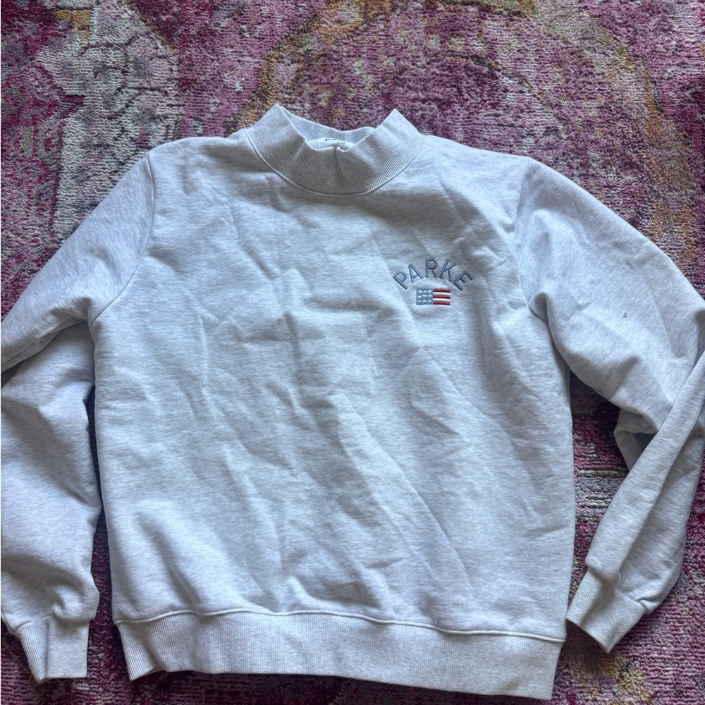 Parker Light Gray Crewneck Sweatshirt with Embroidered Flag